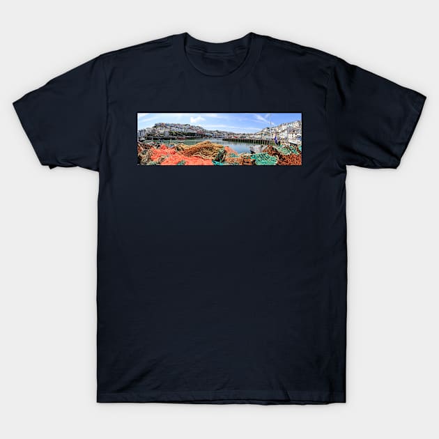 Brixham Harbour Panorama, Devon, UK T-Shirt by tommysphotos